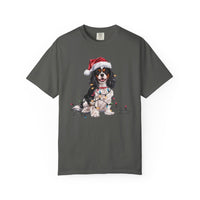 Load image into Gallery viewer, Tri-Color Cavalier King Charles Spaniel Christmas T-Shirt, Festive Dog Lover Holiday Gift, Santa Hat Dog Tee, Cute Cavalier Art
