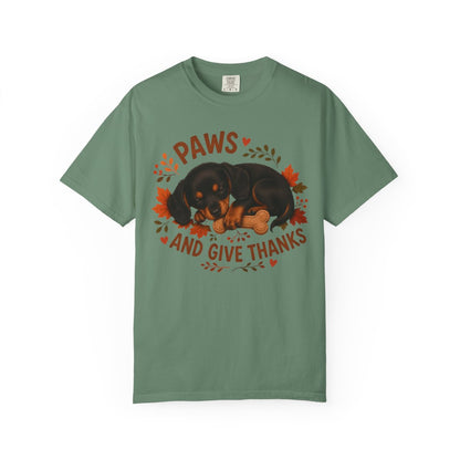 Black and Tan Dachshund Thanksgiving Shirt, Paws Give Thanks Tee, Fall Doxie Lover Gift