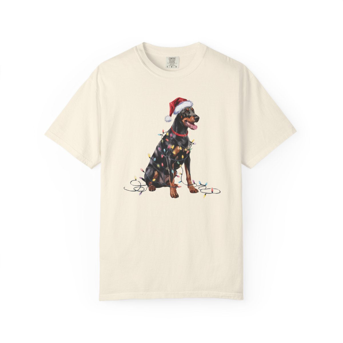 Doberman Pinscher Christmas Lights Shirt, Festive Holiday Tee for Dobie Lovers