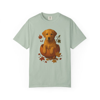 Yellow Lab in Pumpkin Fall Dog Lover Shirt, Cute Autumn Labrador Tee for Dog Moms