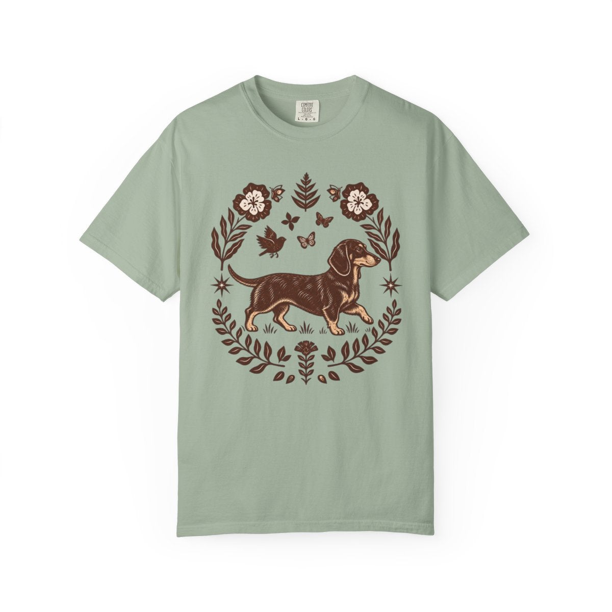 Black and Tan Dachshund Comfort Colors Shirt, Folk Art Doxie Tee, Wiener Dog Gift