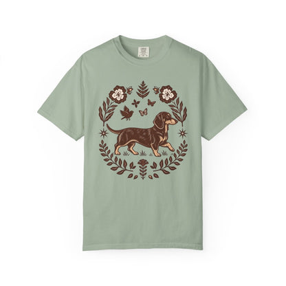 Black and Tan Dachshund Comfort Colors Shirt, Folk Art Doxie Tee, Wiener Dog Gift