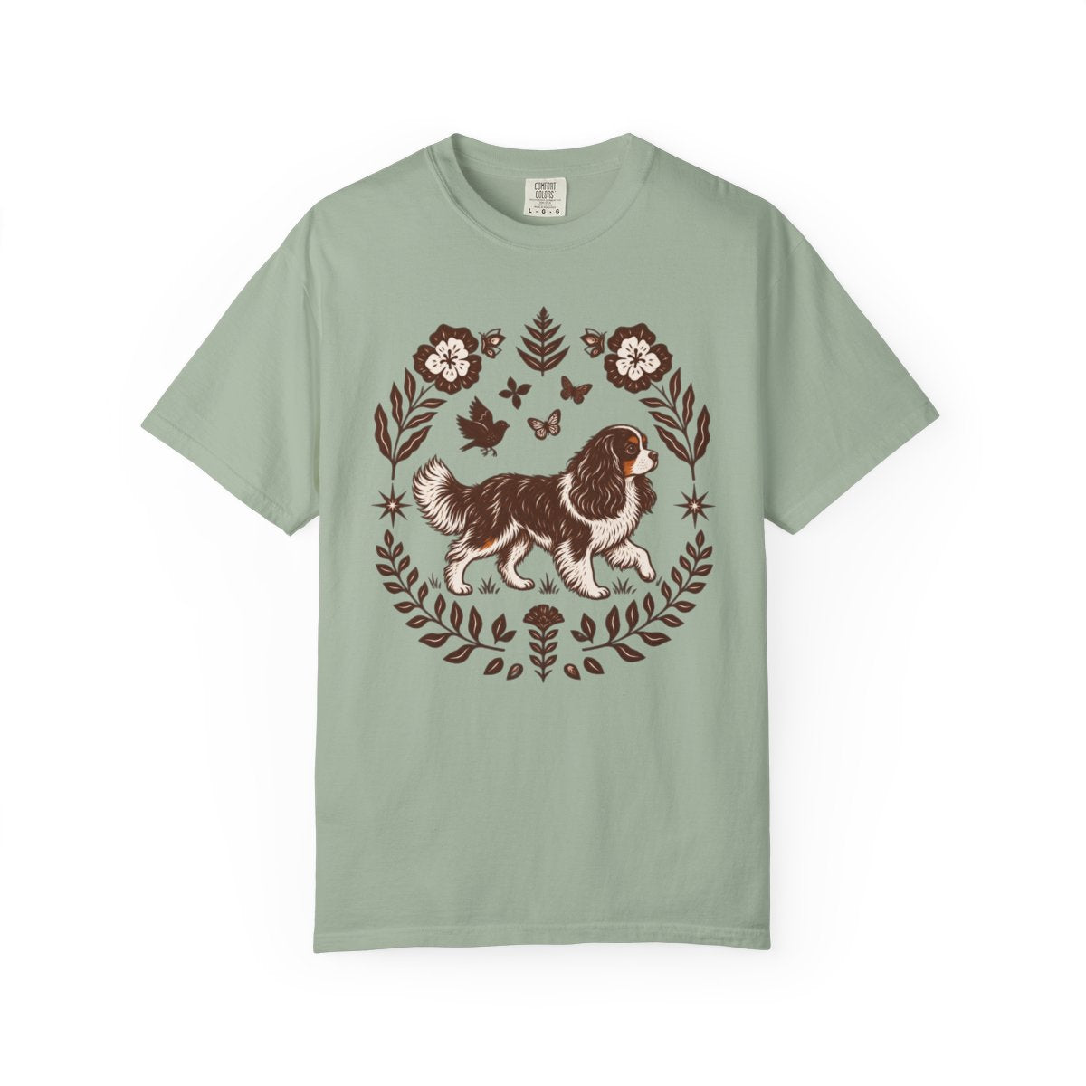 Tricolor Cavalier Comfort Colors Shirt, Folk Art King Charles Spaniel Tee, Dog Gift