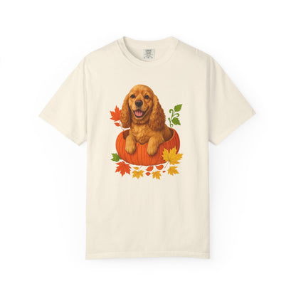 Cocker Spaniel in Pumpkin Fall Shirt, Cute Autumn Dog Tee for Cocker Lovers