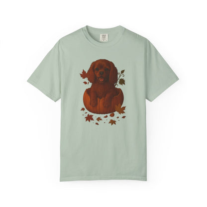 Ruby Cavalier King Charles in Pumpkin Fall Shirt, Cute Autumn Dog Tee for Spaniel Lovers