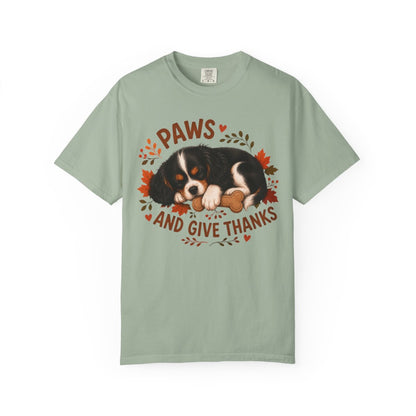 Tricolor Cavalier Thanksgiving Shirt, Paws Give Thanks Tee, Fall Cavalier Dog Lover Gift