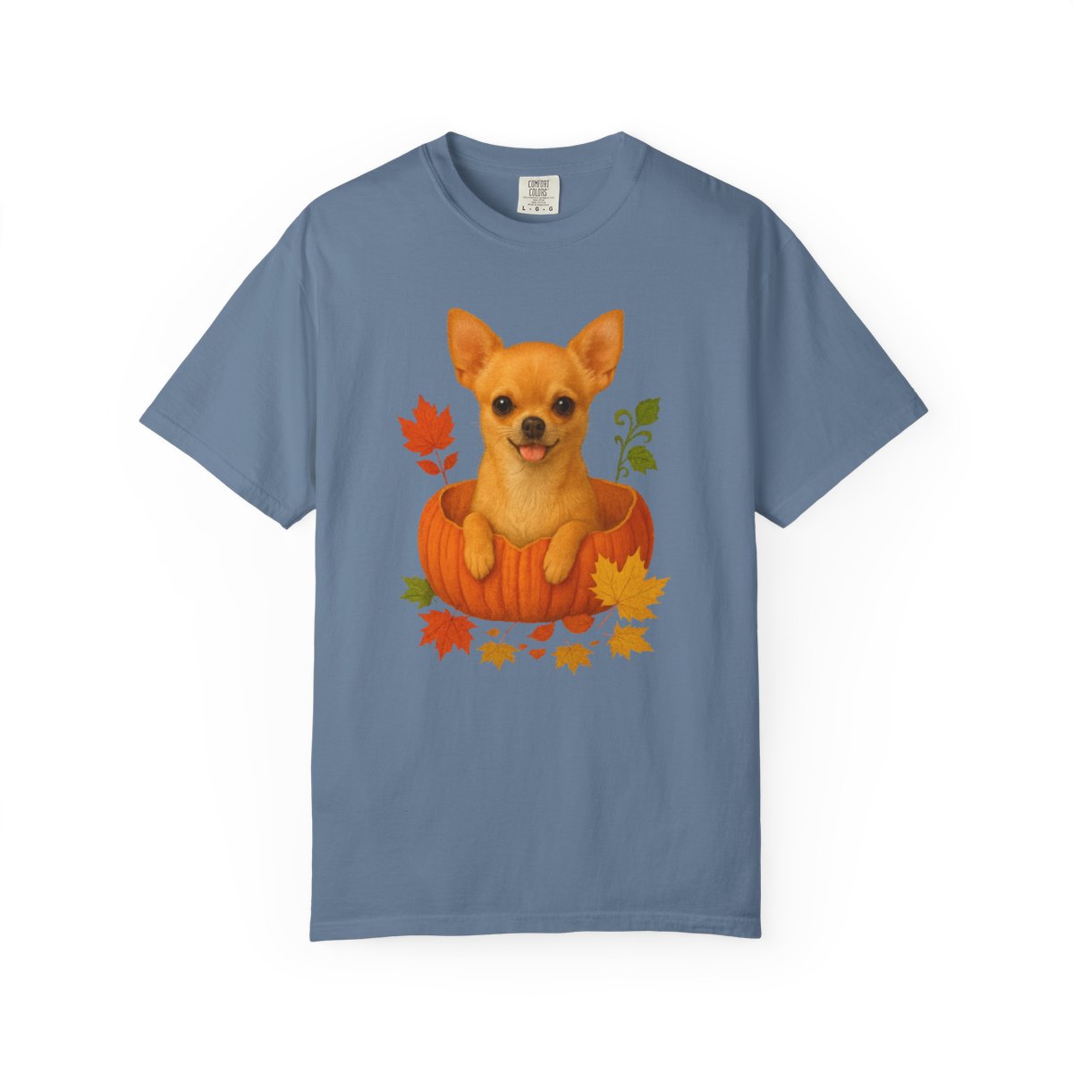 Tan Chihuahua in Pumpkin Fall Shirt, Cute Autumn Dog Tee for Chihuahua Moms