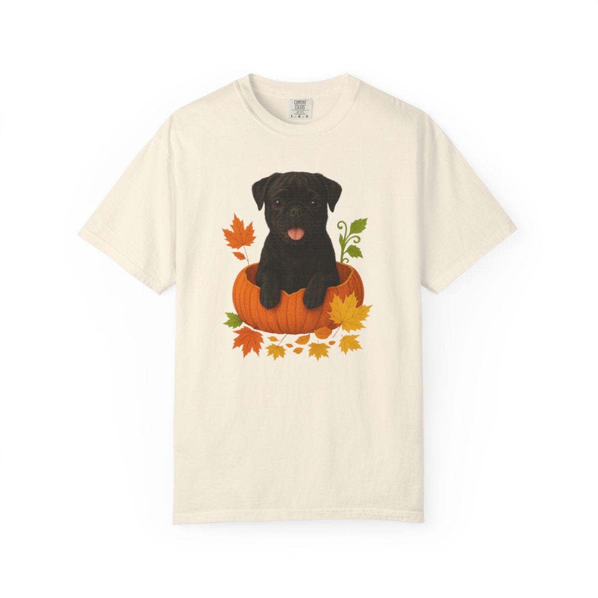 Black Pug in Pumpkin Fall Shirt, Cute Autumn Dog Tee for Pug Moms and Dog Lovers
