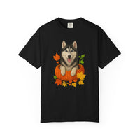 Load image into Gallery viewer, Husky Pumpkin Shirt, Cute Fall Dog Lover Tee with Siberian Husky and Autumn Leaves
