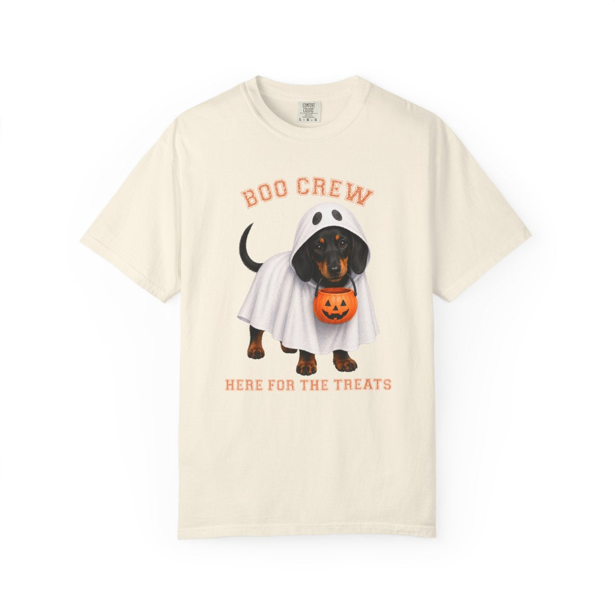 Black & Tan Dachshund Boo Crew Halloween Shirt, Here for the Treats Dog Mom Tee