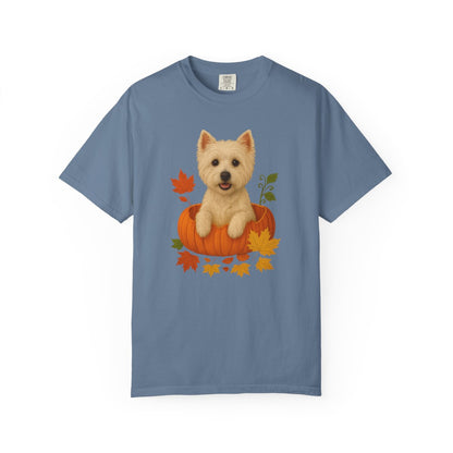 Westie Pumpkin Shirt, Cute Fall Dog Lover Tee Featuring West Highland White Terrier