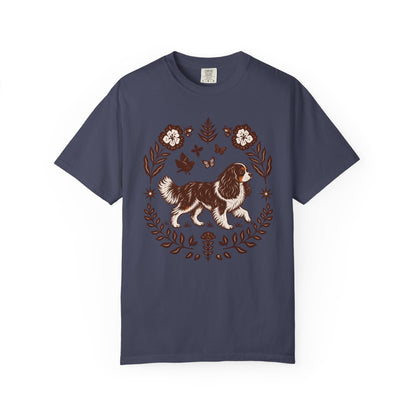 Tricolor Cavalier Comfort Colors Shirt, Folk Art King Charles Spaniel Tee, Dog Gift