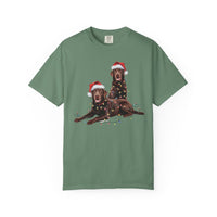 Load image into Gallery viewer, Chocolate Labrador Christmas Shirt, Dog Santa Hat Tee, Festive Holiday Apparel, Gift for Dog Lovers, Labrador Retriever Art

