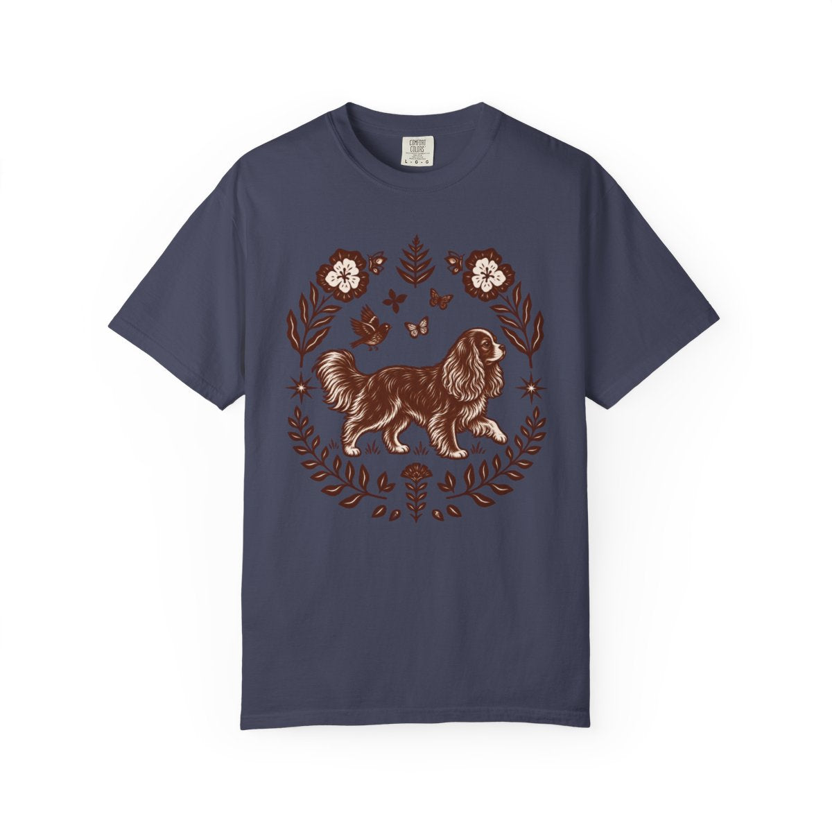 Ruby Cavalier Comfort Colors Shirt, Folk Art King Charles Spaniel Tee, Dog Gift