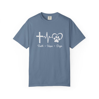 Unisex Garment-Faith Hope Dog Kisses Comfort Colors Shirt – Christian Dog Mom Tee, Soft Garment-Dyed 100% Cotton, Paw Print GiftDyed T-shirt