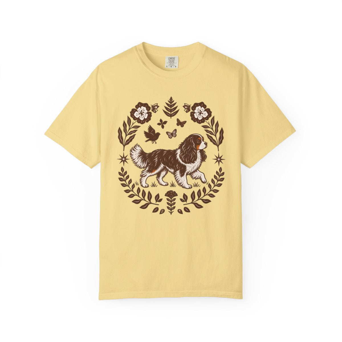 Tricolor Cavalier Comfort Colors Shirt, Folk Art King Charles Spaniel Tee, Dog Gift