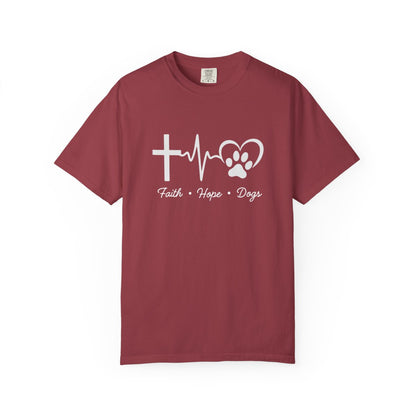 Unisex Garment-Faith Hope Dog Kisses Comfort Colors Shirt – Christian Dog Mom Tee, Soft Garment-Dyed 100% Cotton, Paw Print GiftDyed T-shirt