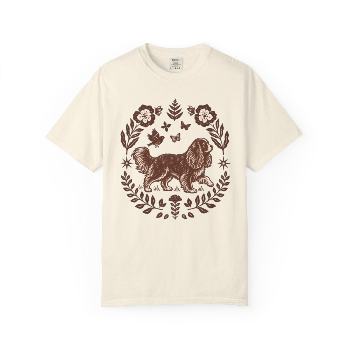 Ruby Cavalier Comfort Colors Shirt, Folk Art King Charles Spaniel Tee, Dog Gift