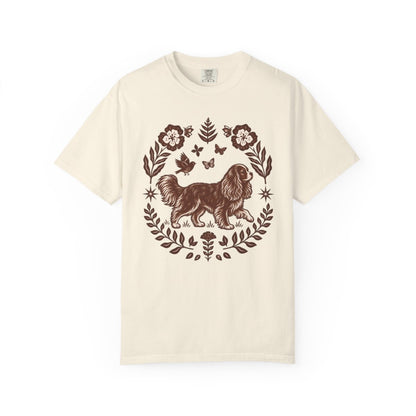 Ruby Cavalier Comfort Colors Shirt, Folk Art King Charles Spaniel Tee, Dog Gift