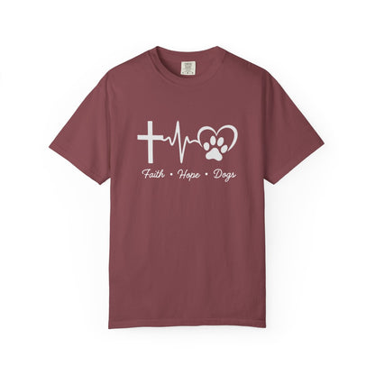 Unisex Garment-Faith Hope Dog Kisses Comfort Colors Shirt – Christian Dog Mom Tee, Soft Garment-Dyed 100% Cotton, Paw Print GiftDyed T-shirt