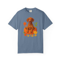 Load image into Gallery viewer, Vizsla Pumpkin Shirt, Cute Fall Dog Lover Tee with Vizsla and Autumn Leaves
