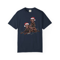 Load image into Gallery viewer, Chocolate Labrador Christmas Shirt, Dog Santa Hat Tee, Festive Holiday Apparel, Gift for Dog Lovers, Labrador Retriever Art
