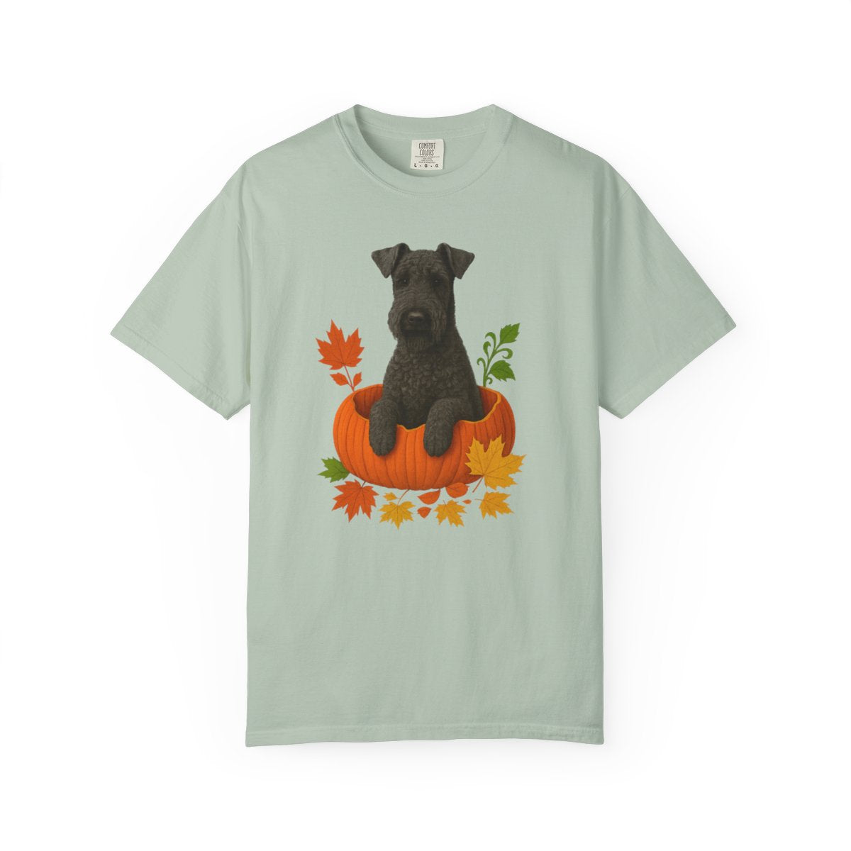 Kerry Blue Terrier in Pumpkin Fall Shirt, Cute Autumn Dog Tee for Terrier Lovers