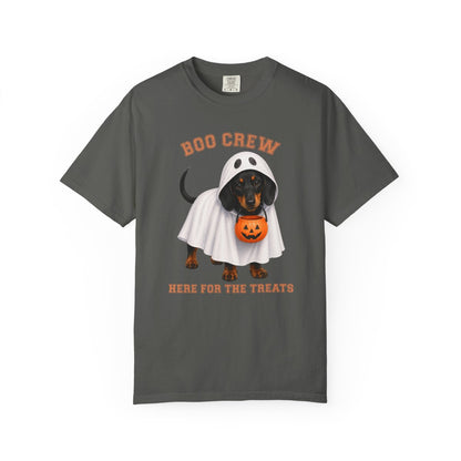 Black & Tan Dachshund Boo Crew Halloween Shirt, Here for the Treats Dog Mom Tee