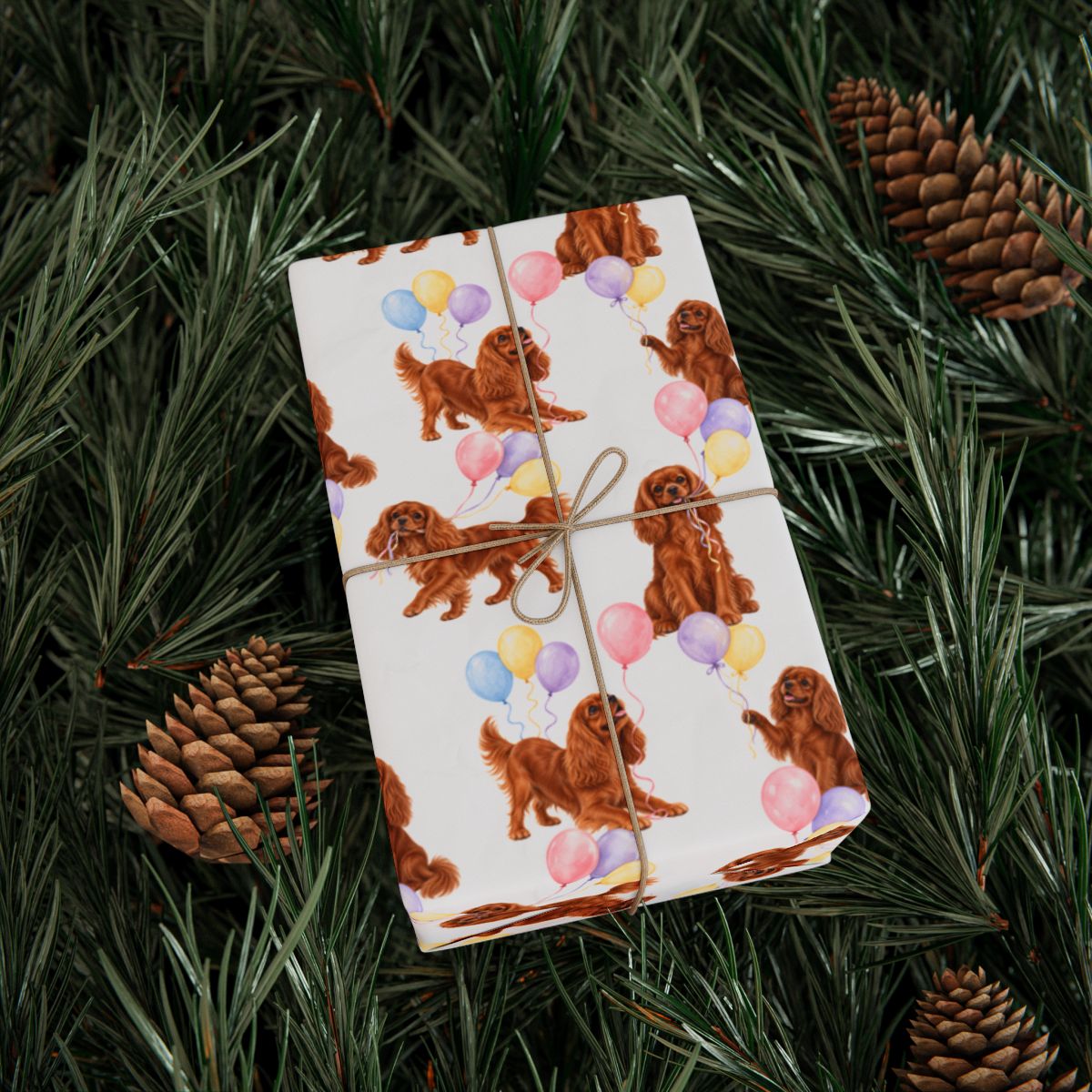 Ruby Cavalier Birthday Wrapping Paper, Dog Gift Wrap for Cavalier King Charles Spaniel Lovers