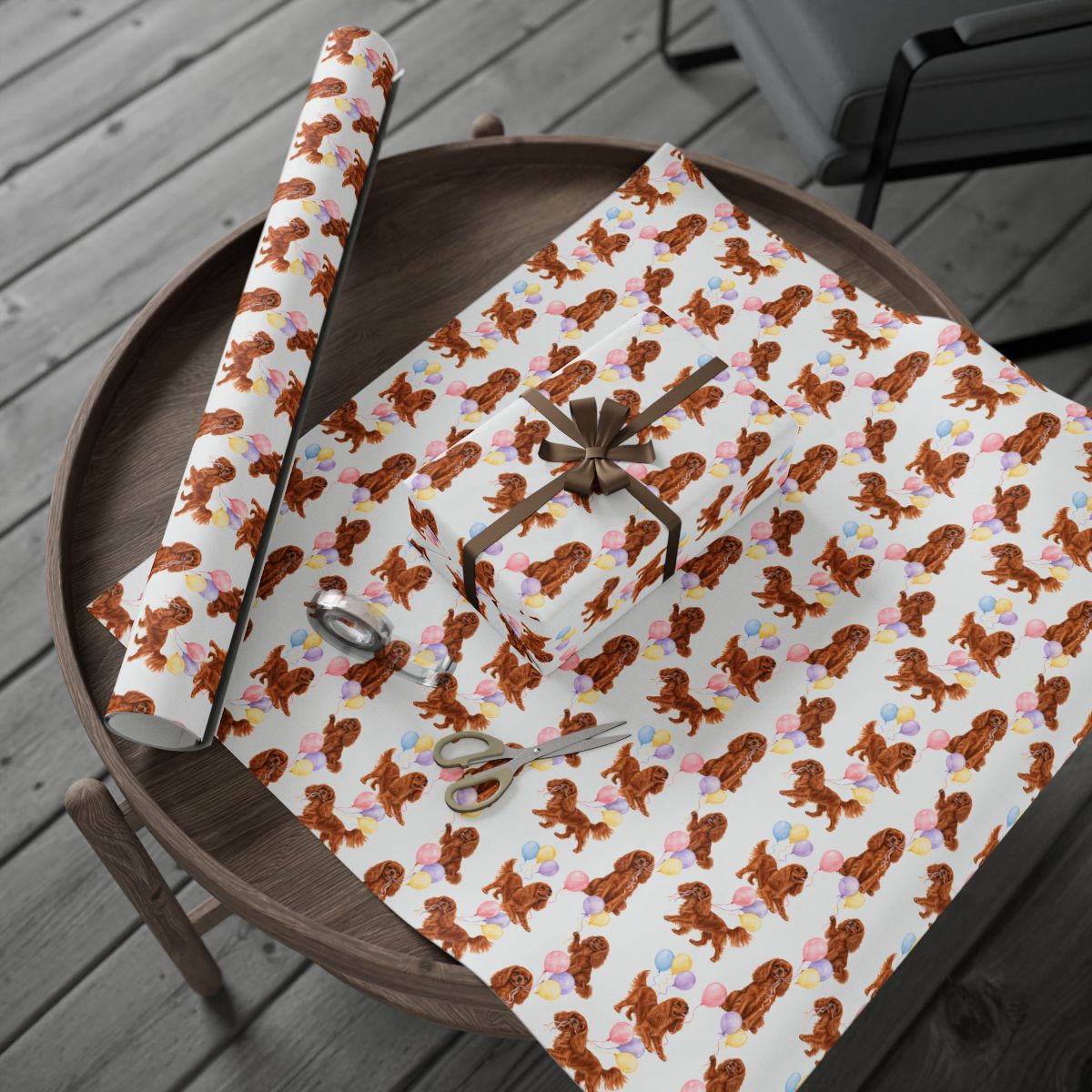 Ruby Cavalier Birthday Wrapping Paper, Dog Gift Wrap for Cavalier King Charles Spaniel Lovers