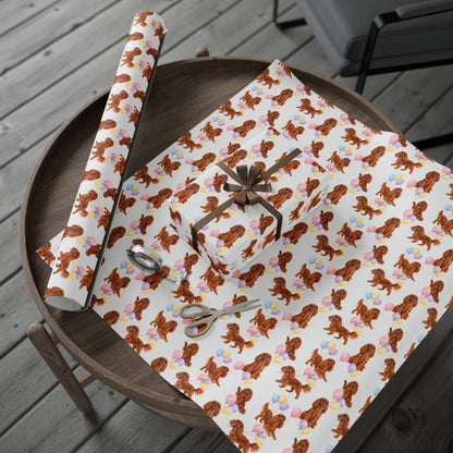 Ruby Cavalier Birthday Wrapping Paper, Dog Gift Wrap for Cavalier King Charles Spaniel Lovers