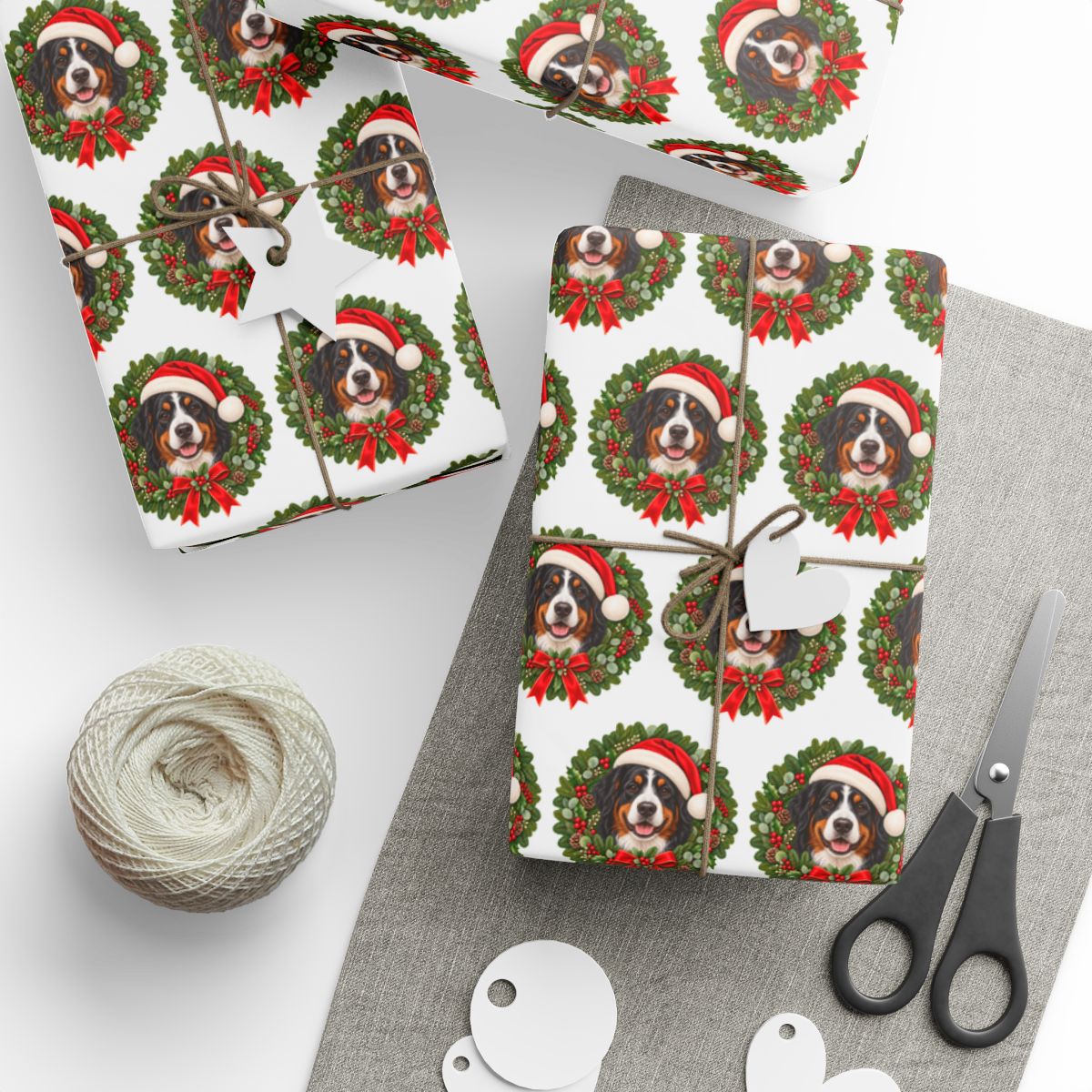 Bernese Mountain Dog Christmas Wrapping Paper, Holiday Gift Wrap for Berner Lovers, Festive Dog Paper