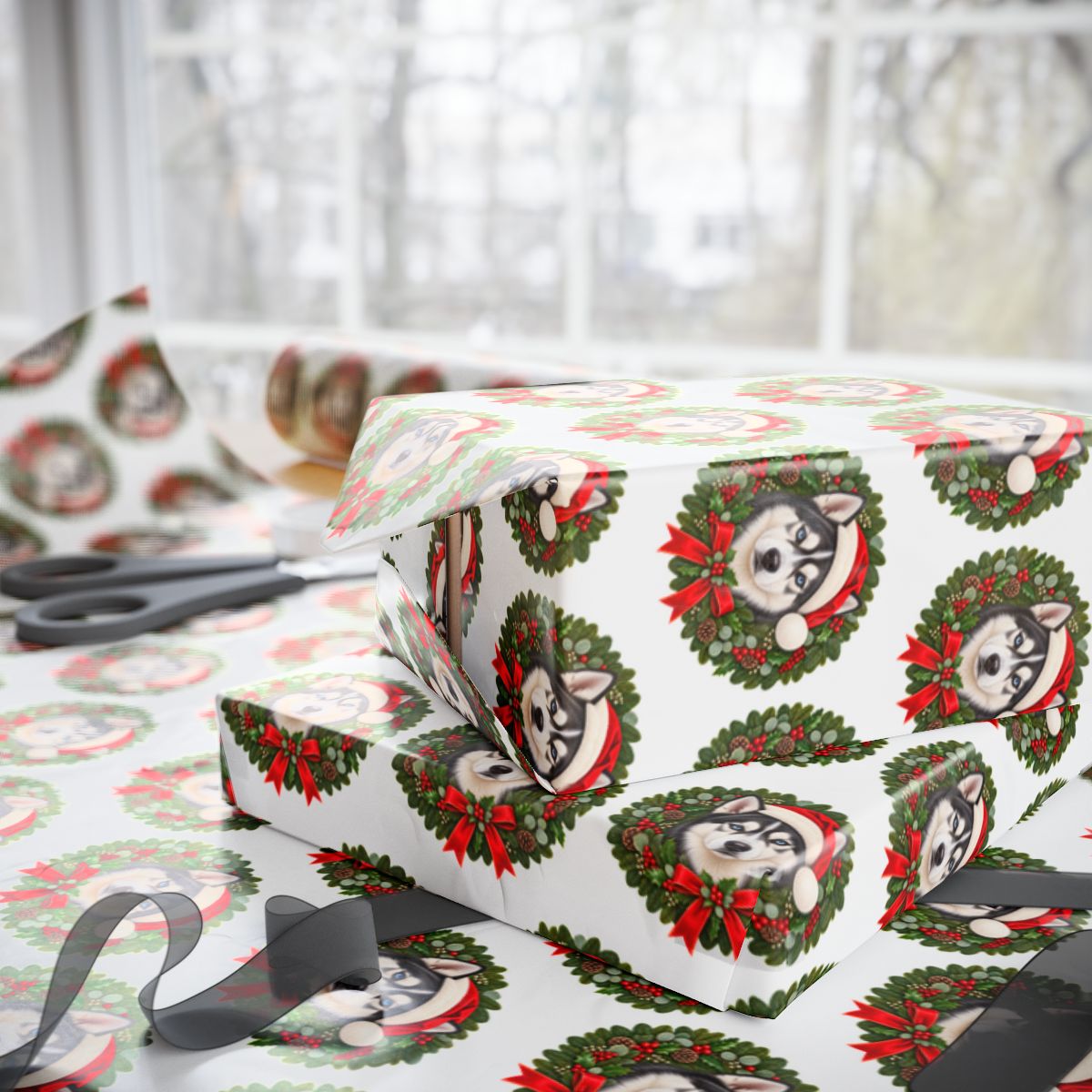 Siberian Husky Christmas Wrapping Paper, Holiday Gift Wrap for Husky Lovers and Dog Moms