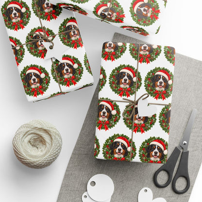 Bernese Mountain Dog Christmas Wrapping Paper, Holiday Gift Wrap for Berner Lovers, Festive Dog Paper