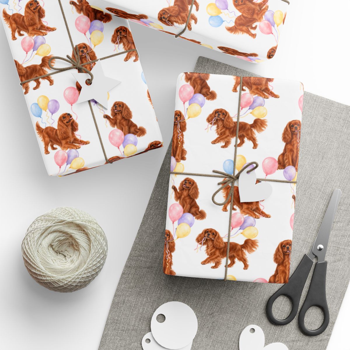 Ruby Cavalier Birthday Wrapping Paper, Dog Gift Wrap for Cavalier King Charles Spaniel Lovers