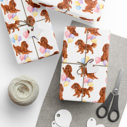 Ruby Cavalier Birthday Wrapping Paper, Dog Gift Wrap for Cavalier King Charles Spaniel Lovers
