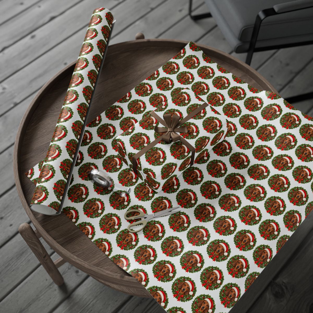 Red Dachshund Christmas Wrapping Paper, Doxie Gift Wrap for Wiener Dog Lovers