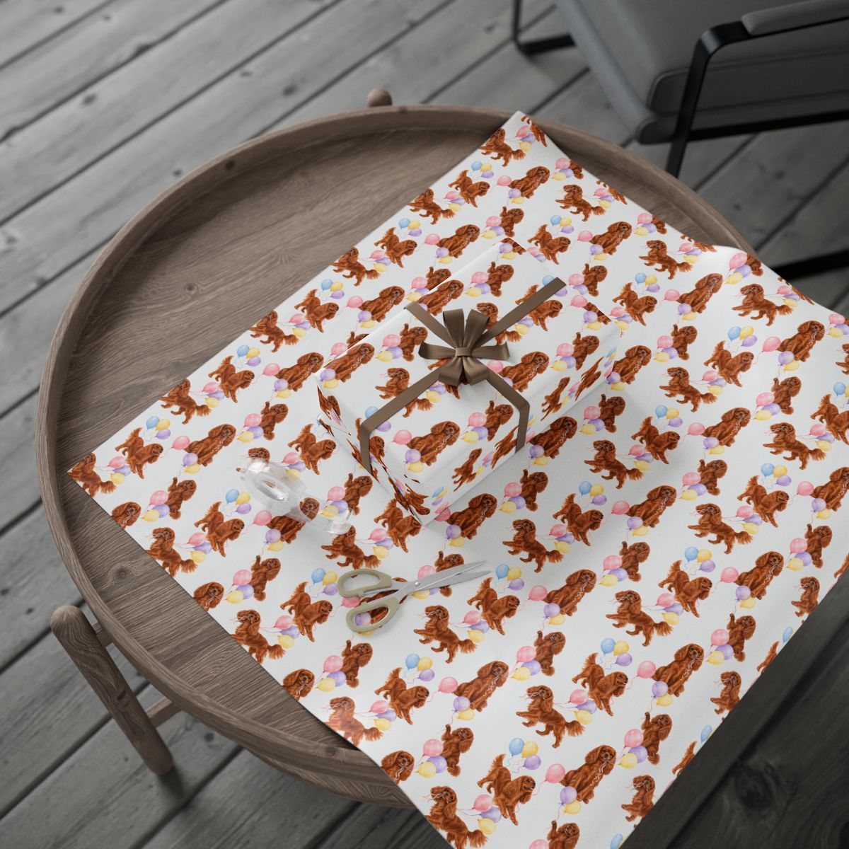 Ruby Cavalier Birthday Wrapping Paper, Dog Gift Wrap for Cavalier King Charles Spaniel Lovers