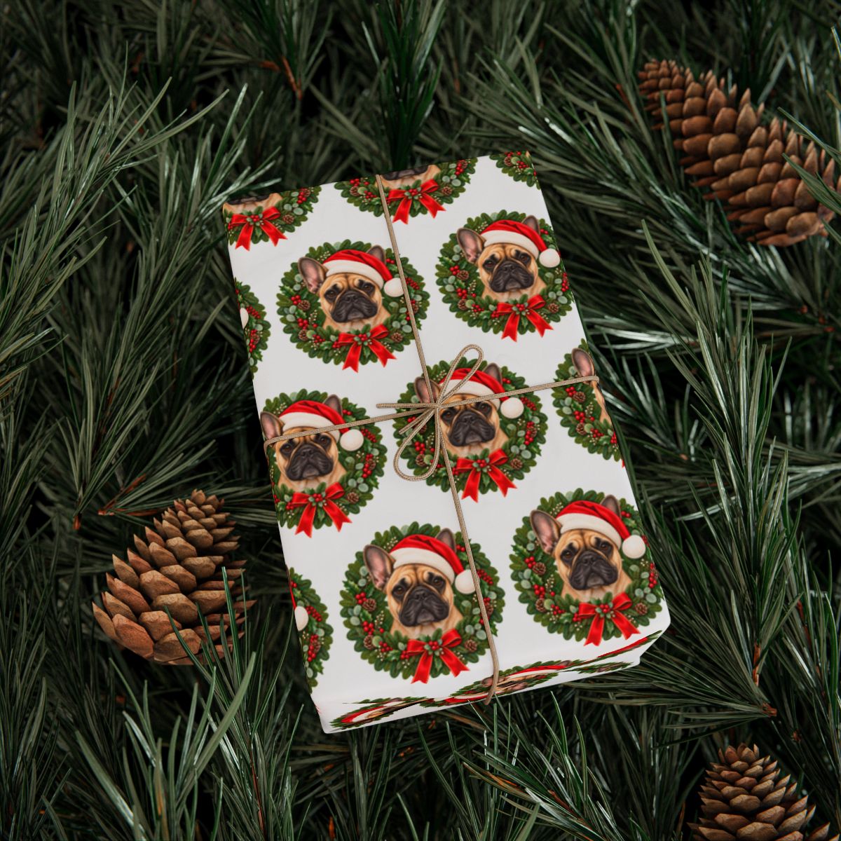 French Bulldog Christmas Wrapping Paper, Frenchie Holiday Gift Wrap for Dog Lovers
