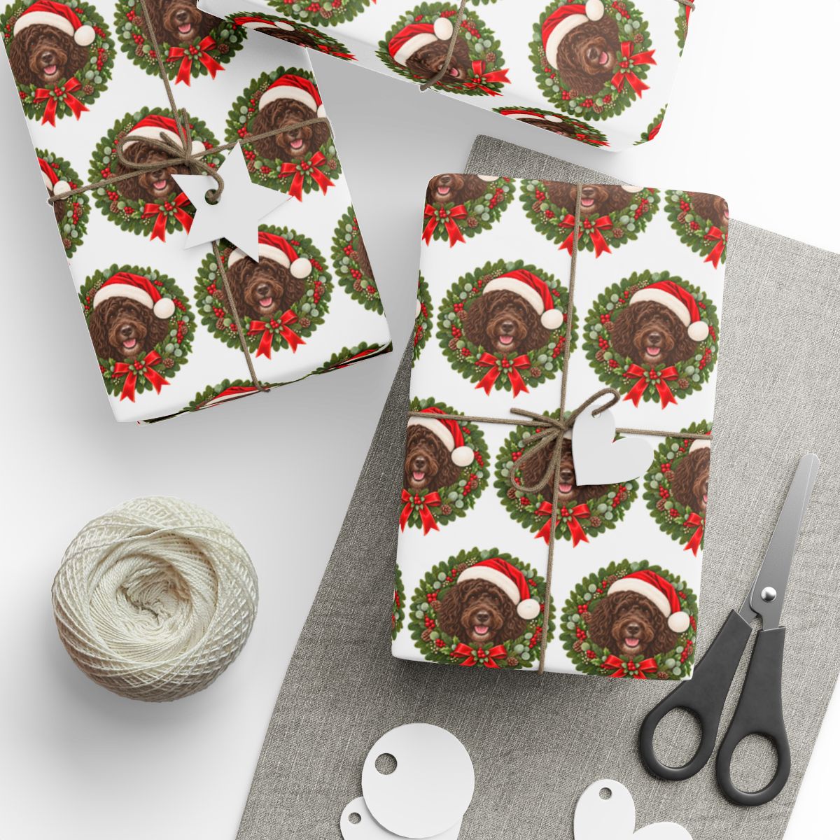 Brown Portuguese Water Dog Christmas Wrapping Paper, Holiday Gift Wrap for Portie Lovers
