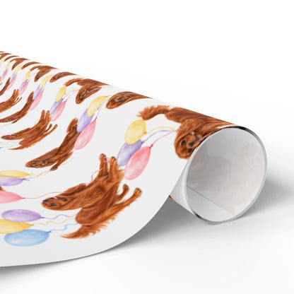 Ruby Cavalier Birthday Wrapping Paper, Dog Gift Wrap for Cavalier King Charles Spaniel Lovers