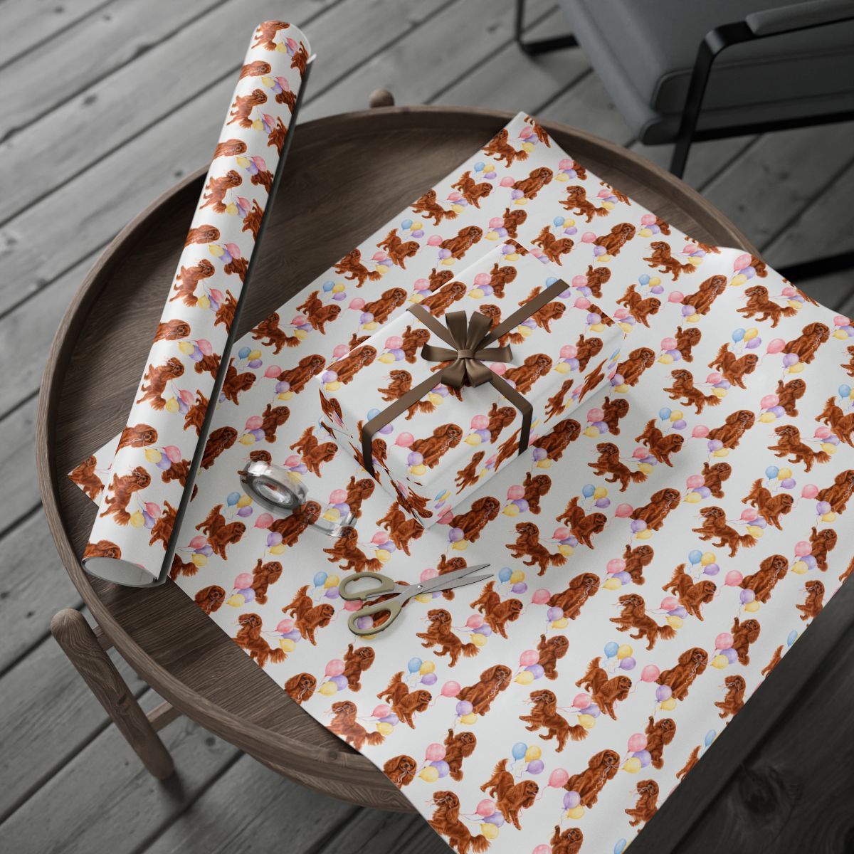 Ruby Cavalier Birthday Wrapping Paper, Dog Gift Wrap for Cavalier King Charles Spaniel Lovers