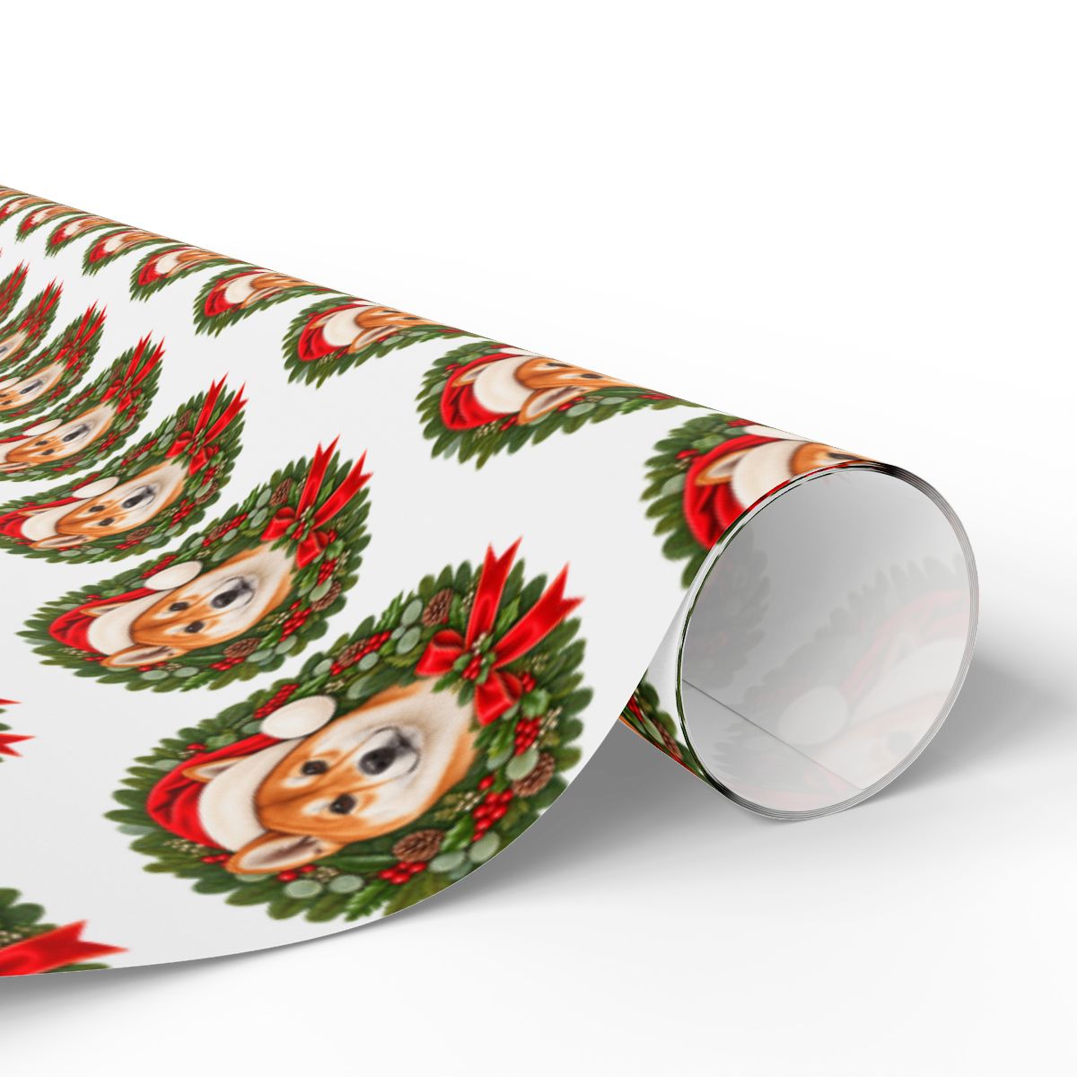 Red Shiba Inu Christmas Wrapping Paper, Holiday Gift Wrap for Shiba Lovers