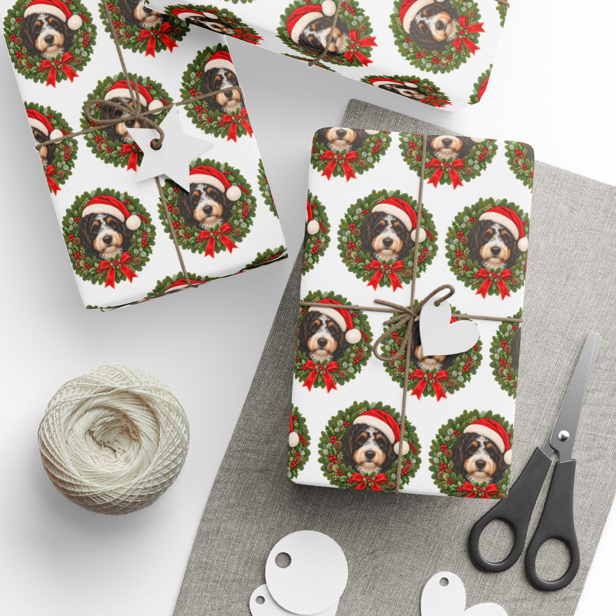 Bernedoodle Christmas Wrapping Paper, Holiday Gift Wrap for Bernedoodle Lovers, Festive Dog Paper