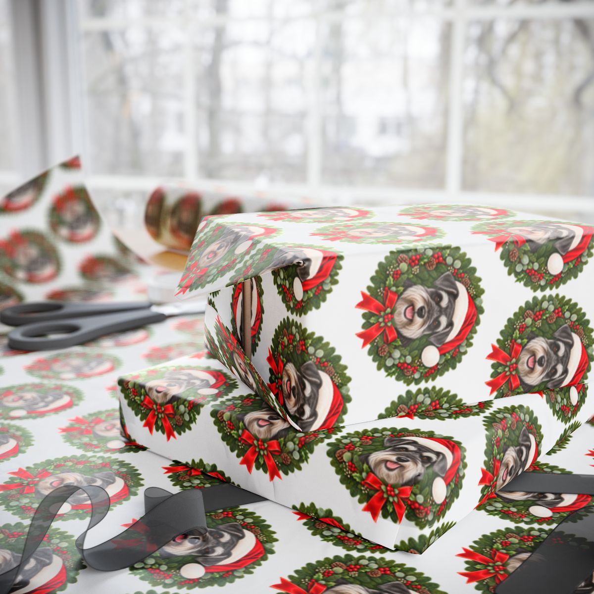Schnauzer Christmas Wrapping Paper, Holiday Gift Wrap for Schnauzer Lovers and Dog Moms