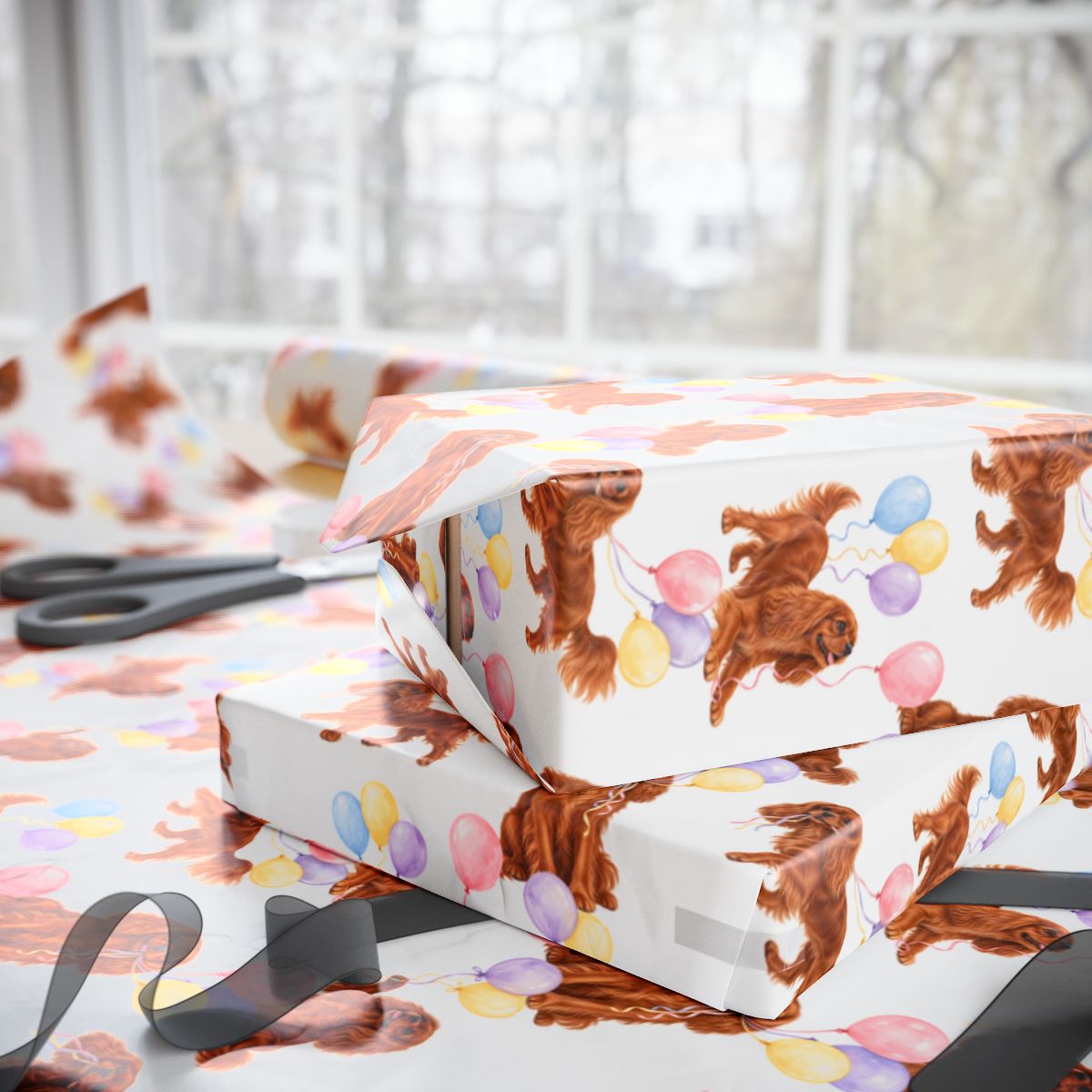 Ruby Cavalier Birthday Wrapping Paper, Dog Gift Wrap for Cavalier King Charles Spaniel Lovers