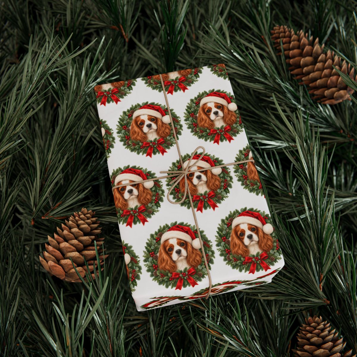 Blenheim Cavalier Christmas Wrapping Paper, Cavalier King Charles Spaniel Gift Wrap, Dog Lover Holiday Paper