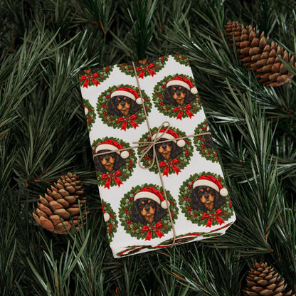 Black and Tan Cavalier Christmas Wrapping Paper, King Charles Spaniel Gift Wrap for Dog Lovers