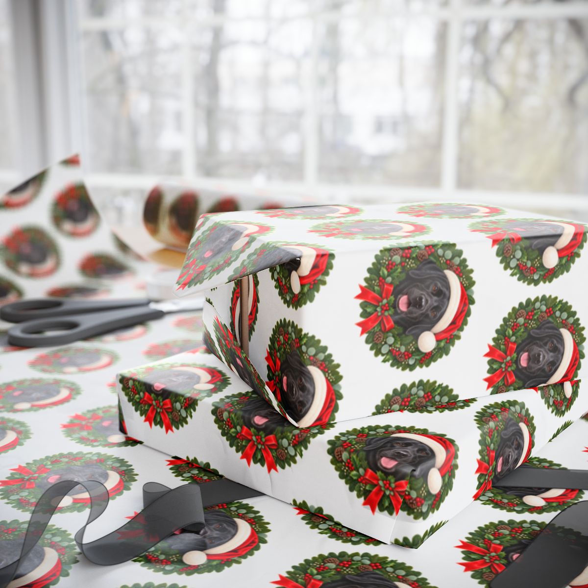 Black Labrador Christmas Wrapping Paper, Holiday Gift Wrap for Lab Lovers and Dog Moms