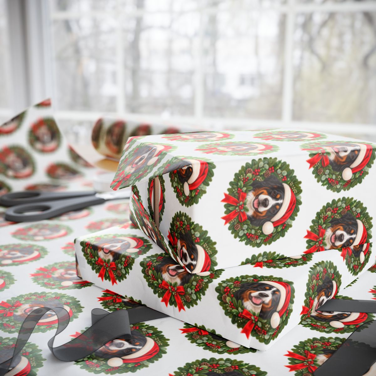 Bernese Mountain Dog Christmas Wrapping Paper, Holiday Gift Wrap for Berner Lovers, Festive Dog Paper